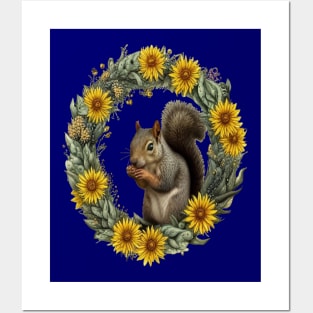 Gray Squirrel With Yellow Flower Wreath Kentucky State Tattoo Art Posters and Art